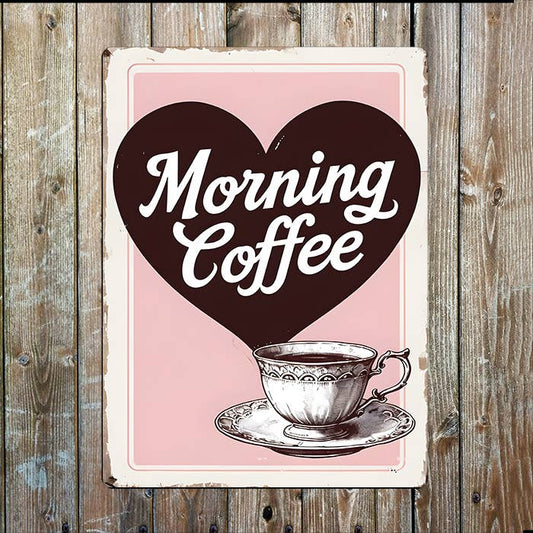 Pink Morning Coffee Kitchen Metal Sign Plaque