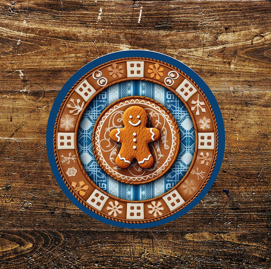 Christmas Gingerbread Man Decoration Circle Metal Sign
