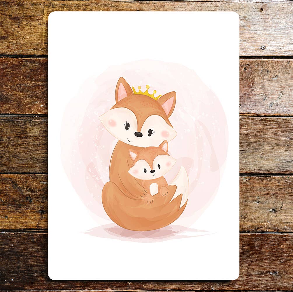 Decoration mom and baby fox art | Metal Sign Plaque