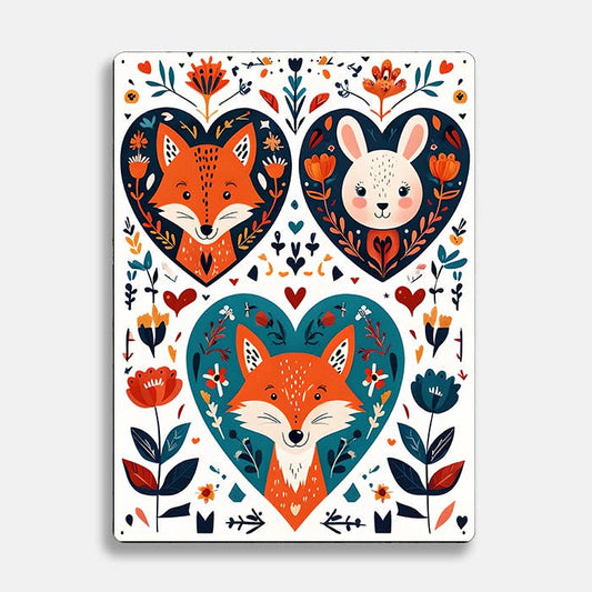 Fox Rabbit Heart scandinavian folk | Metal Sign Plaque