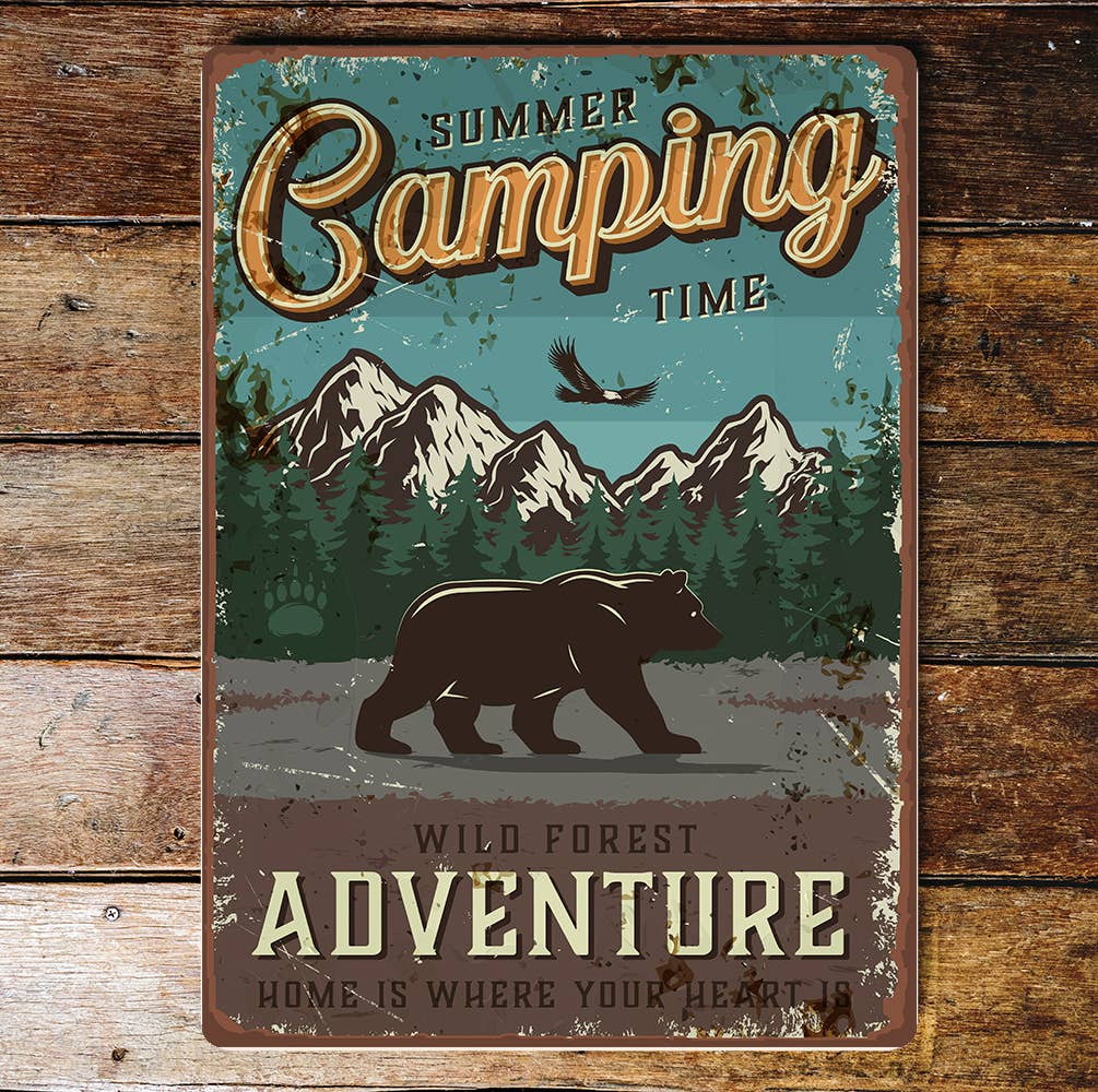 Summer Camping Time Adventure Metal Wall Sign Plaque