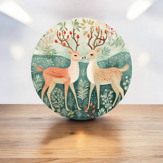 Reindeer Snow Deer Cute Christmas Circle Metal Sign