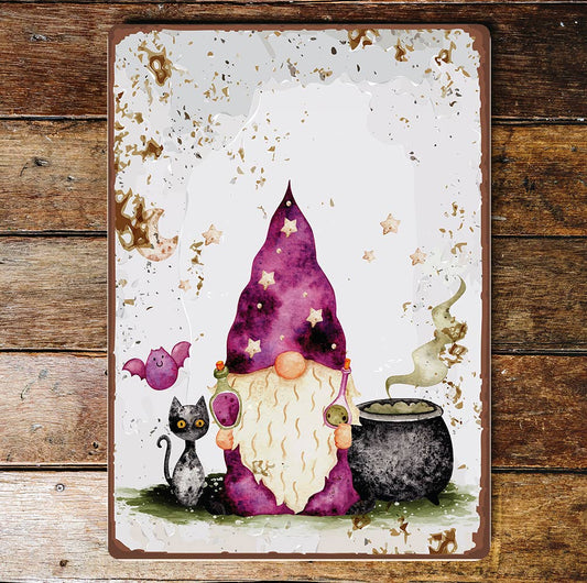 Wizard gnome Halloween Skull | Metal Wall Sign Plaque (Copy)