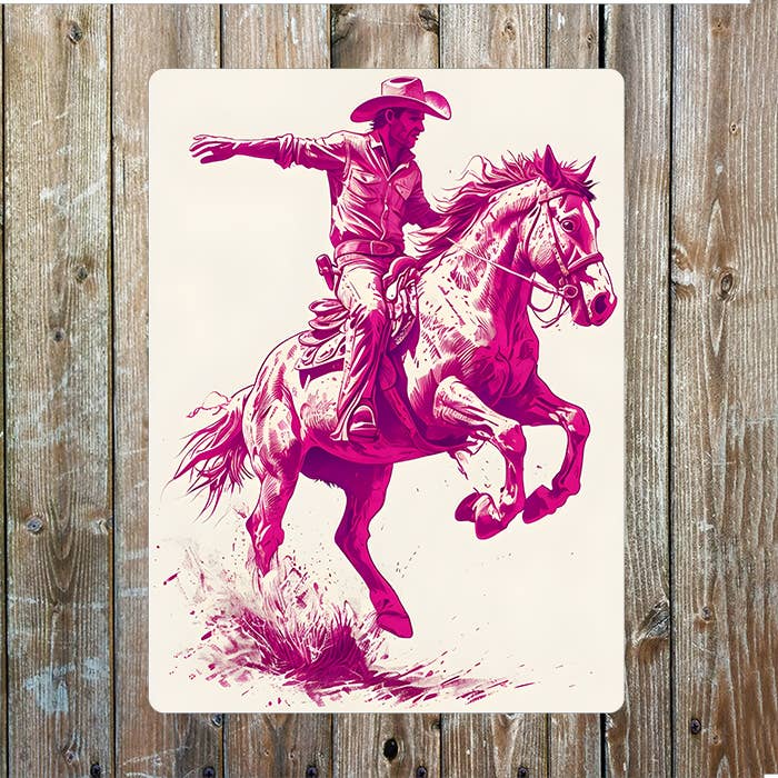 Pink Rearing Horse Cowboy Western Metal Sign Plaque