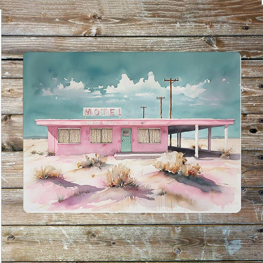Watercolour Motel Pink Cowboy Western | Metal Sign Plaque