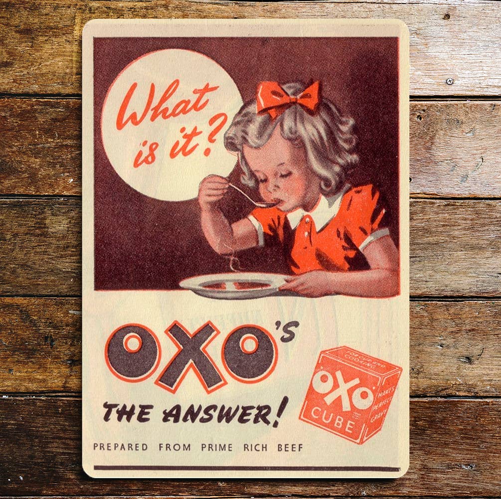 Oxo Cube what is it? The Answer Prepared Metal Sign