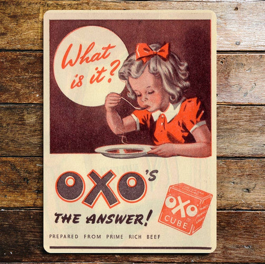 Oxo Cube what is it? The Answer Prepared Metal Sign