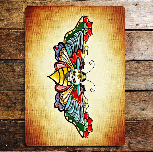 Skull And Butterfly Metal Wall Sign