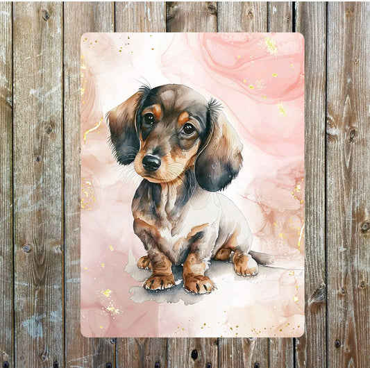 Cute Sitting Dachshund Puppy Dog Portrait | Metal Sign Plaque