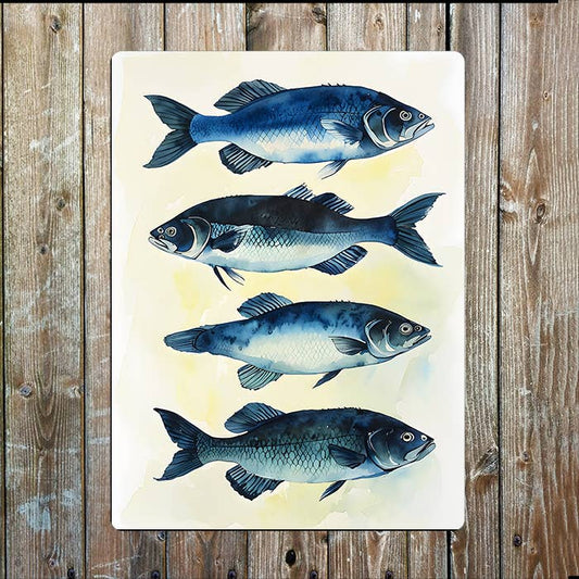 Watercolor Painting Four Fish Sea Nautical | Metal Sign Plaque