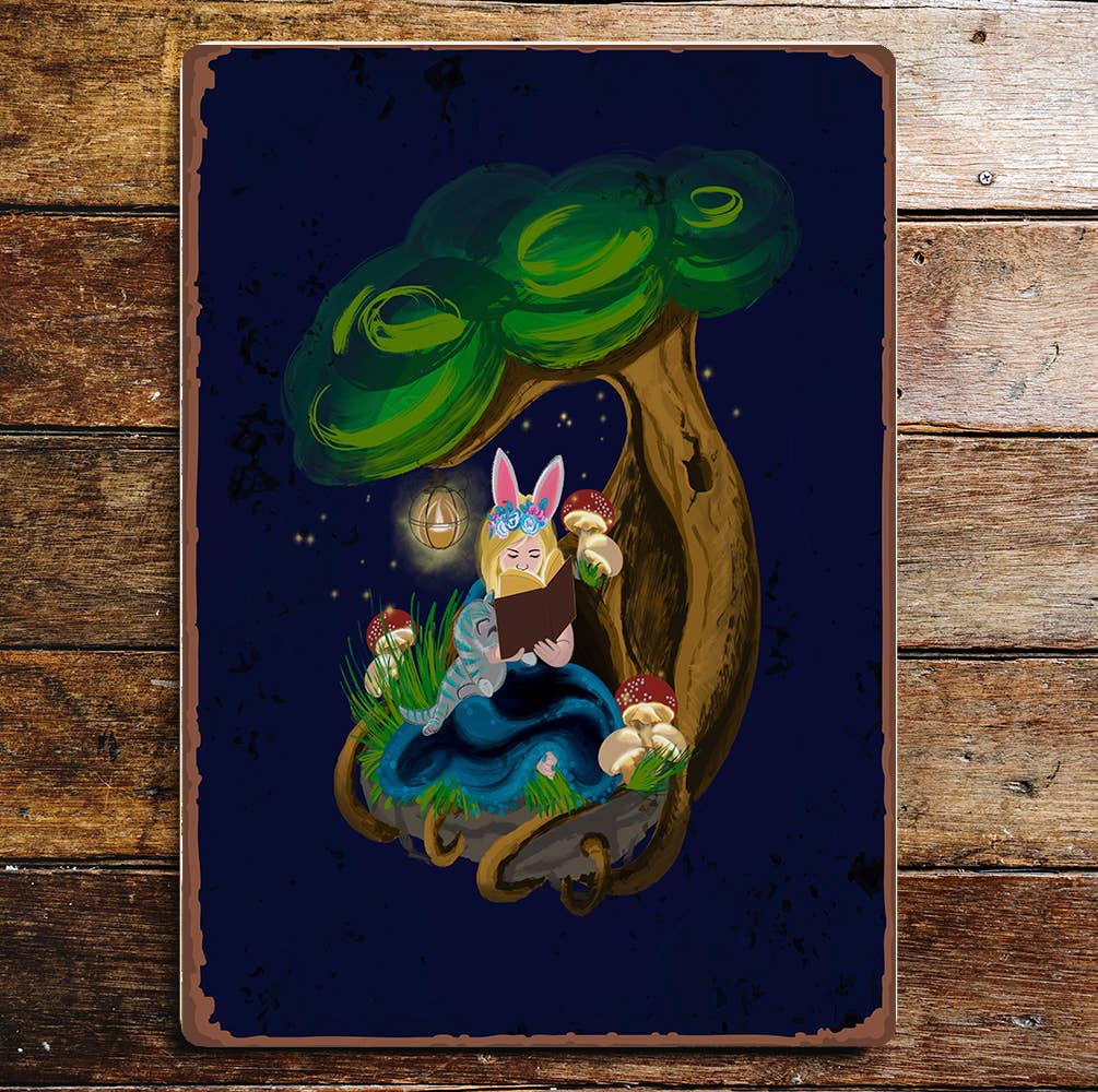 Alice In Wonderland Reading Tree Book | Metal Wall Sign