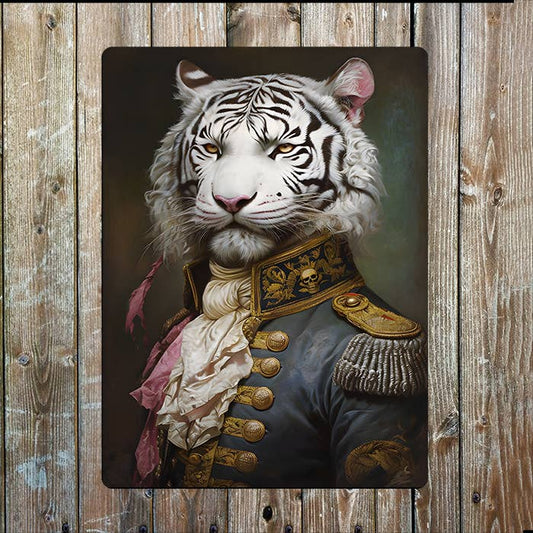Animal Regal White Tiger In Clothing | Metal Sign Plaque