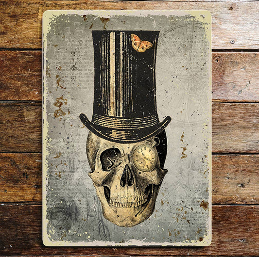 Skull Top Hat Pocket Watch Eye Butterfly Metal Sign Plaque