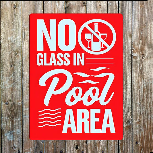 No Glass In Pool Area Swimming Retro | Metal Sign Plaque