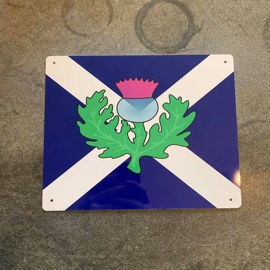 Scotland Thistle Flag Vintage Metal Travel Wall Sign