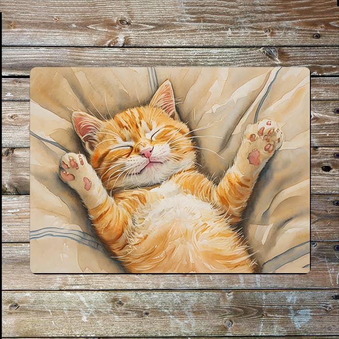 Ginger Tabby Kitten Nap Watercolour Spring | Metal Sign Plaque