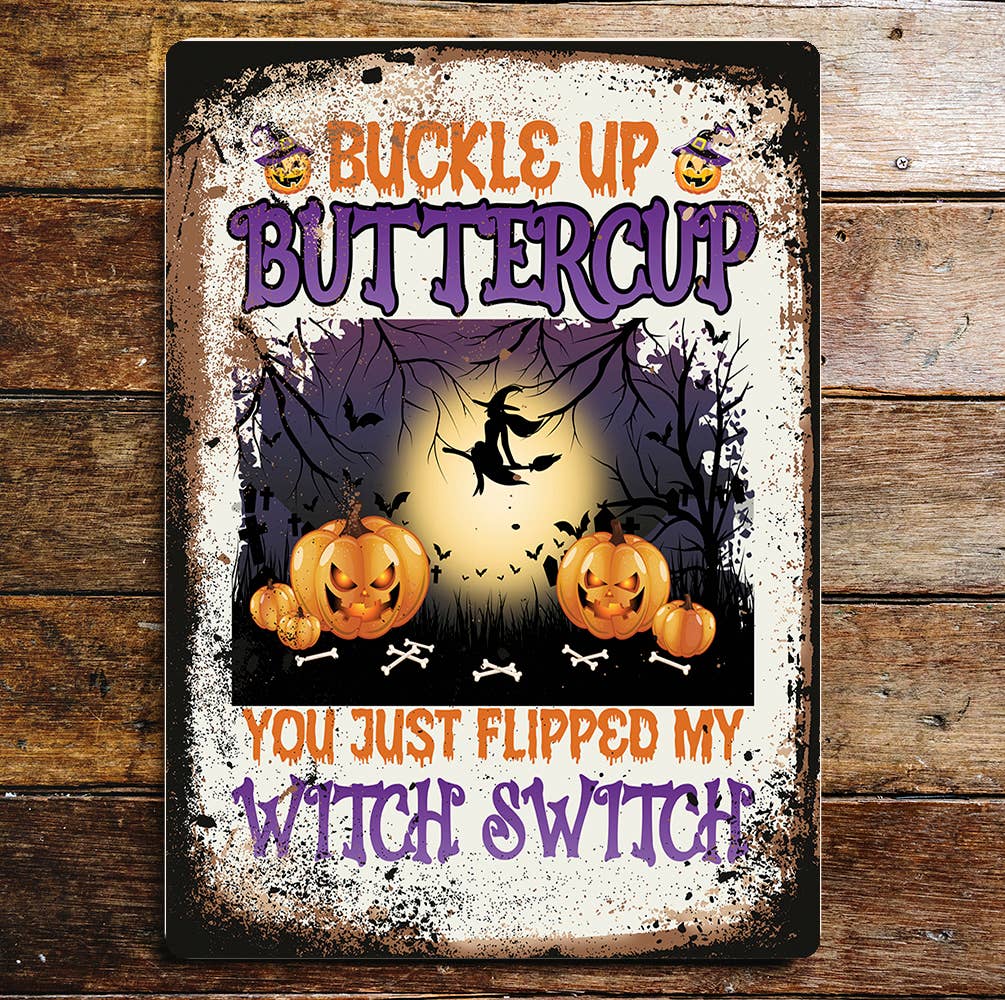 Halloween Witches Pumpkins Broomstick | Metal Sign Plaque