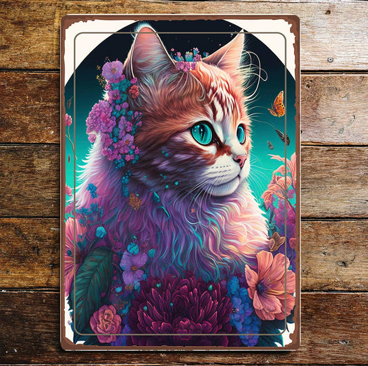 Purple Cat Art Metal Sign Plaque