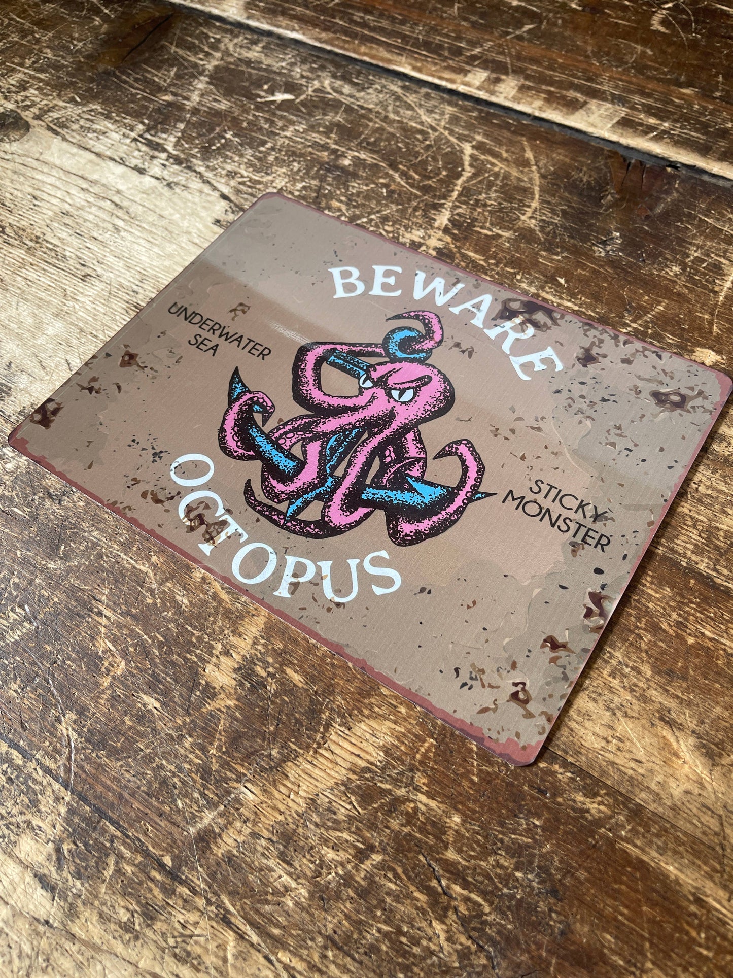 Beware Octopus Sea | Metal Sign Plaque