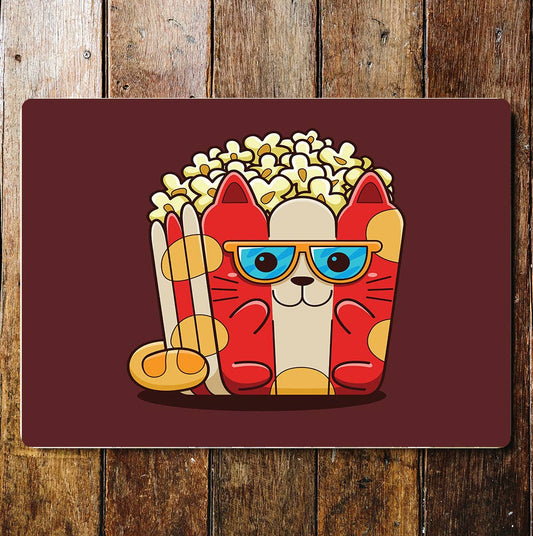 Cat Popcorn Food Animals Cute | Metal Wall Sign