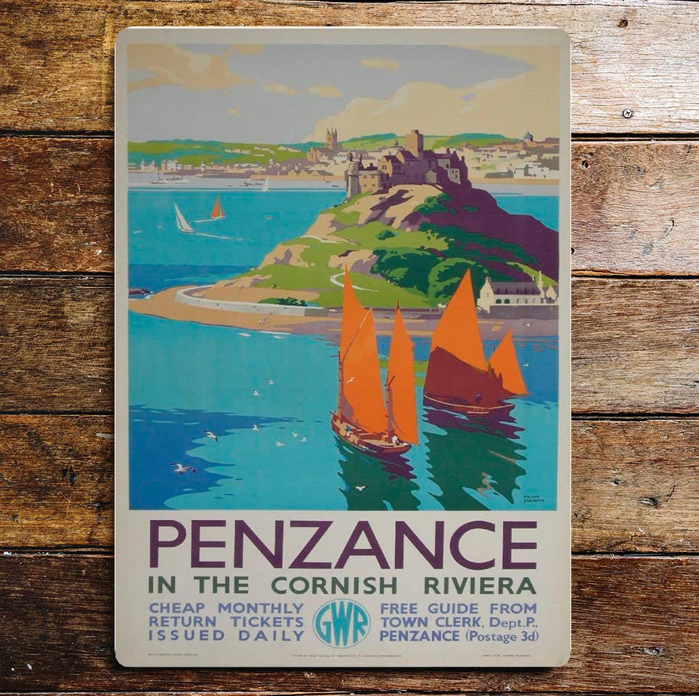 Penzance In Cornish Riviera British Railway Metal Sign