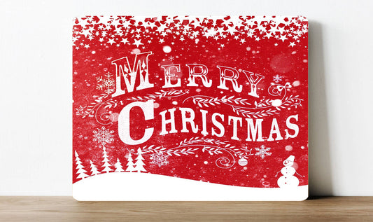 Merry Christmas Red Snow | Metal Sign Plaque