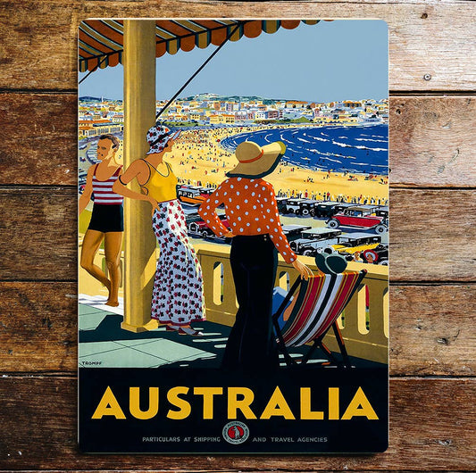 Australia Bondi Beach Summer Vintage Cars | Metal Sign Plaque