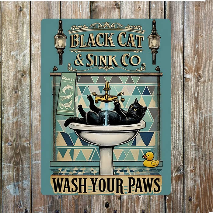 Wash Your Paws Cat Bathroom | Metal Sign Plaque