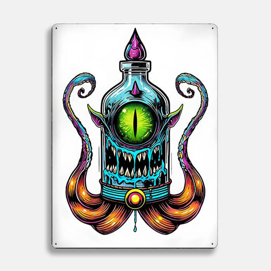 Monster With Vivid Colors Alien UFO | Metal Sign Plaque
