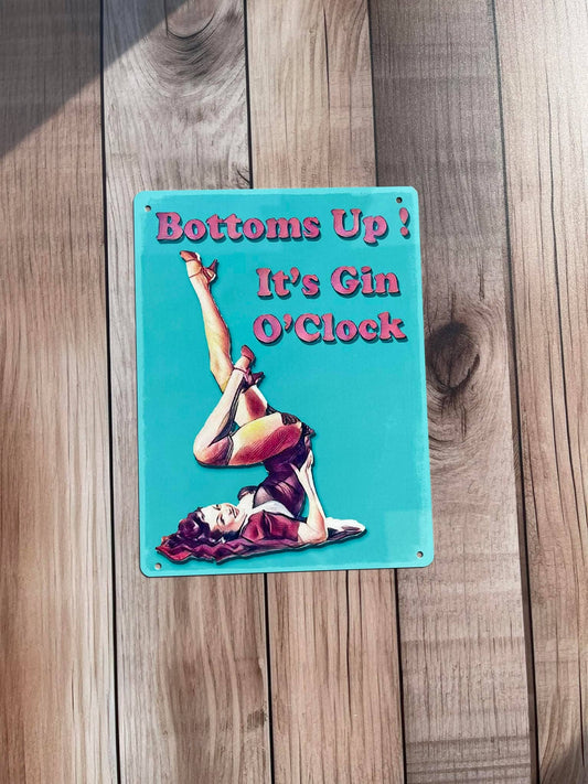 Bottoms Up Its Gin O'clock | Metal Humour Wall Sign