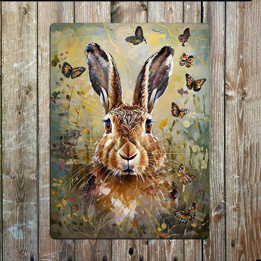 A Hare Vintage Background Painting | Metal Sign Plaque