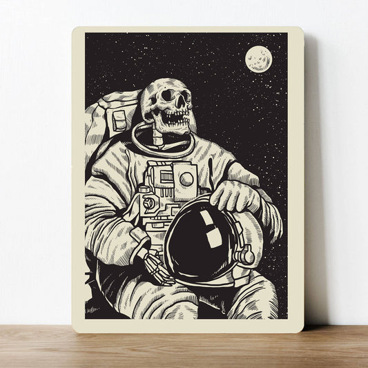 Skull astronaut outer space moon Metal Sign Plaque
