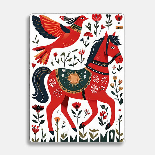 Dala red horse Bird scandinavian folk | Metal Sign Plaque