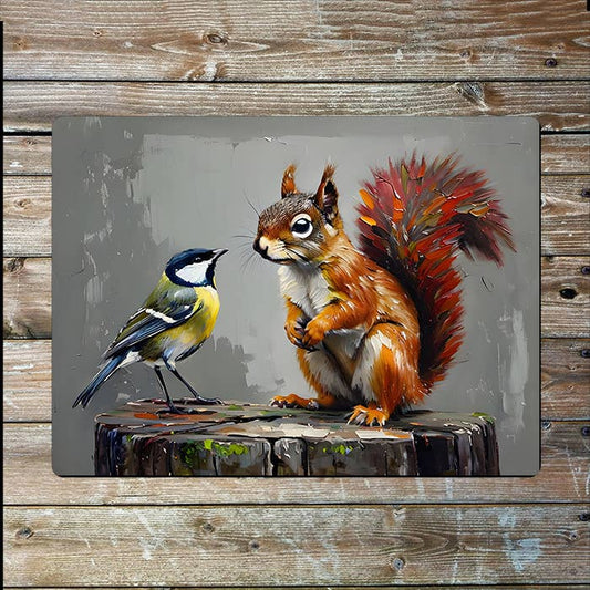 Squirrel And Bird Painting Metal Sign Plaque