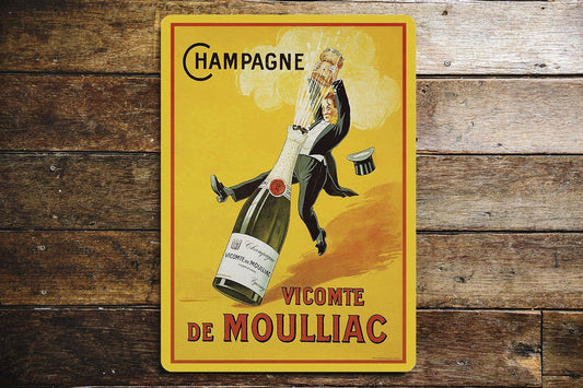 French Champagne Vicomte De Moulliac | Metal Sign Plaque