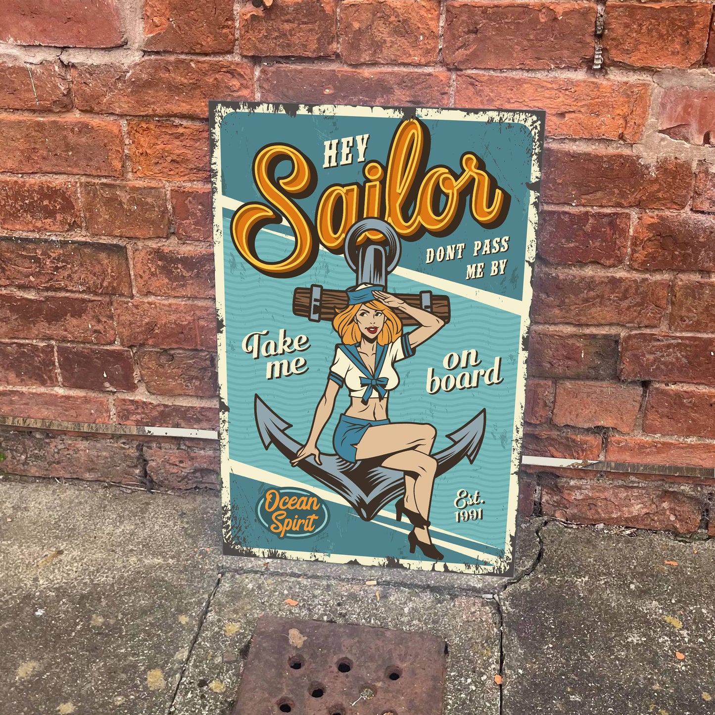 Hey Sailor Don't Pass Me By Pin Up | Metal Retro Wall Sign
