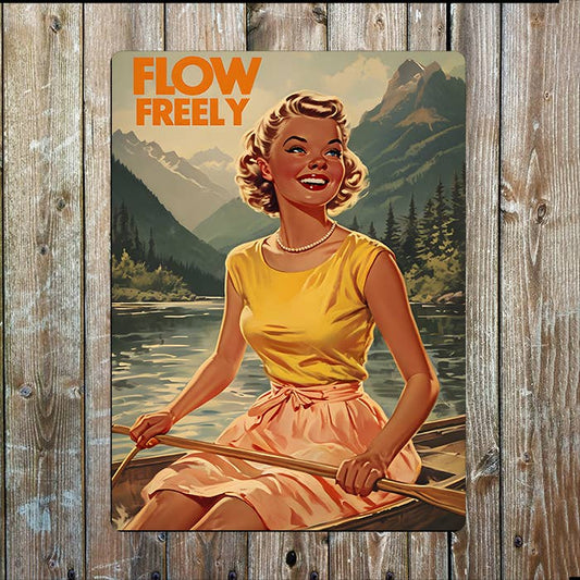 Flow Freely River canoeing Vintage Retro | Metal Sign Plaque