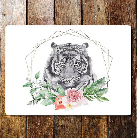 Tiger Watercolour Animal Flower Metal Wall Sign Plaque