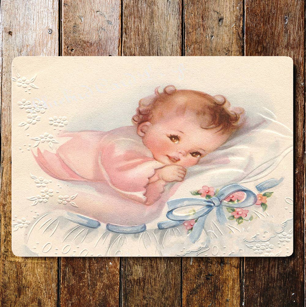 Baby Pink Dress Blue Ribbon | Metal Sign Plaque