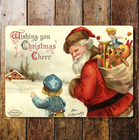 Vintage Santa little boy Christmas Wall | Metal Sign Plaque