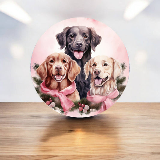 Golden Retriever Dogs Labs Christmas Circle Metal Sign