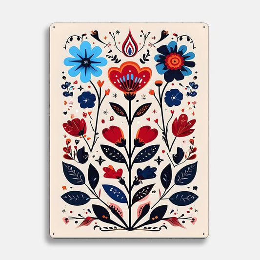 Floral Illustration scandinavian folk | Metal Sign Plaque