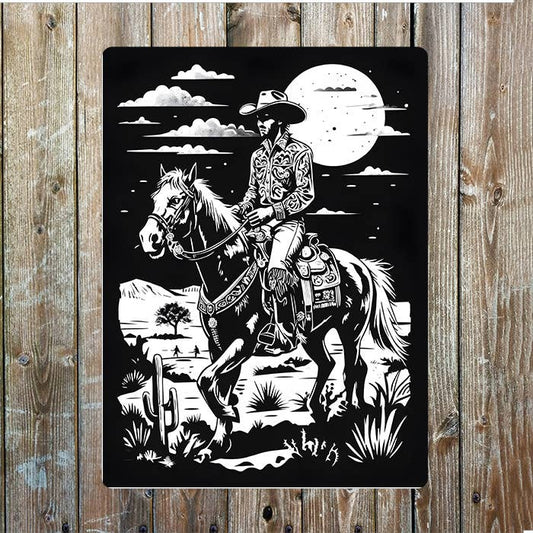Desert Under Moonlit Cowboy Western | Metal Sign Plaque