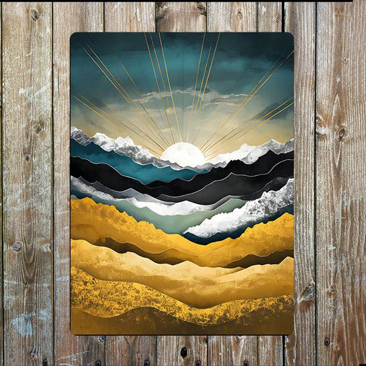 Modern Abstract Landscape Layered Mountain Metal Sign Plaque