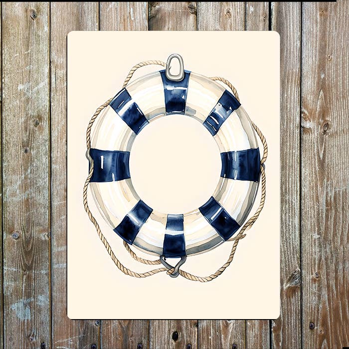 Watercolor Lifebuoy Sea Nautical | Metal Sign Plaque