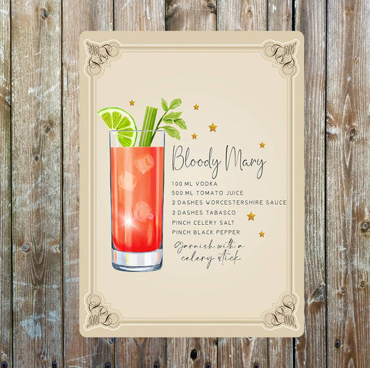 Bloody Mary Recipe Cocktail Decorative | Metal Sign Plaque