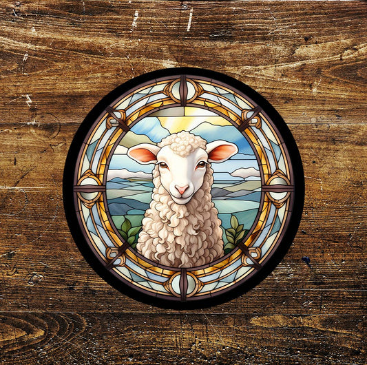 Baby Sheep Spring Stained Glass affect Metal Sign Circle