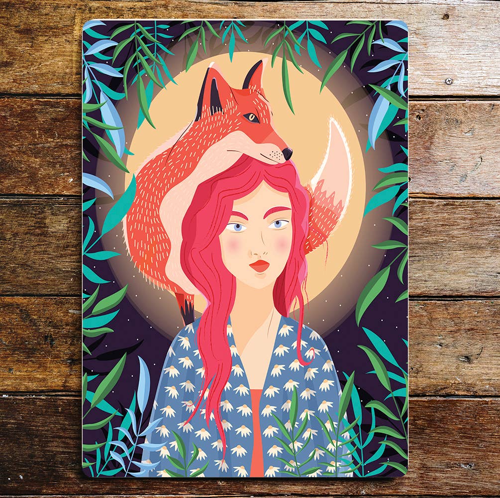 Full Moon Fox Nature | Metal Sign Plaque