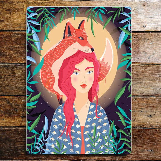 Full Moon Fox Nature | Metal Sign Plaque