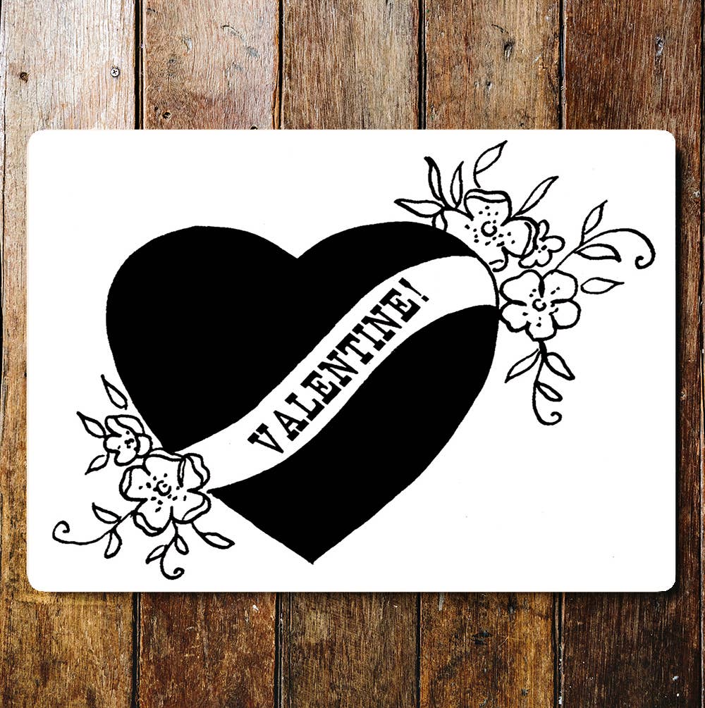Heart Valentine's Flower Black And White | Metal Sign Plaque